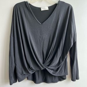 Classic black front twist v-neck top